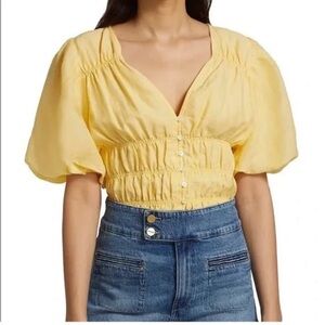 FRAME Julianne Ruched Top Puff Sleeve, butter yellow